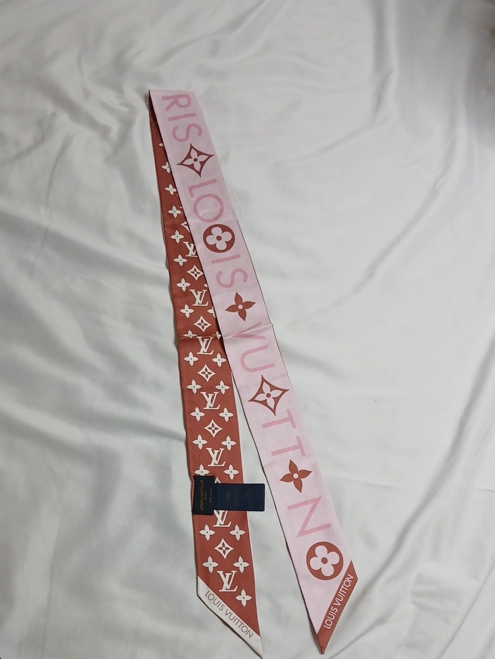 Louis Vuitton Pink and Brown Monogram Silk Twilly Scarf